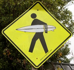 Surfer Crossing sign typifies the culture of Santa Cruz